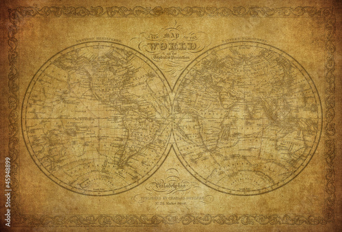 Obraz na płótnie canvas Vintage mapa świata 1856.
