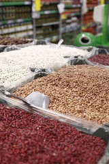 Sticker - Stands with beans in a big grocery