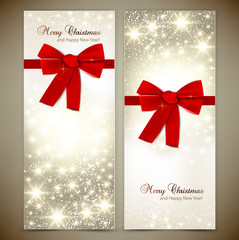 Canvas Print - Greeting cards with red bows and copy space. Vector illustration