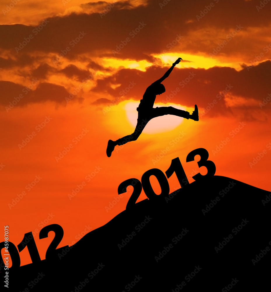 2013 silhoutte jump new year - obrazy, fototapety, plakaty 