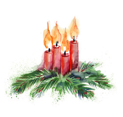 watercolor christmas candles