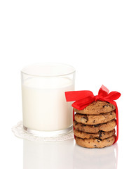 Canvas Print - Glass of milk and cookies isolated on white