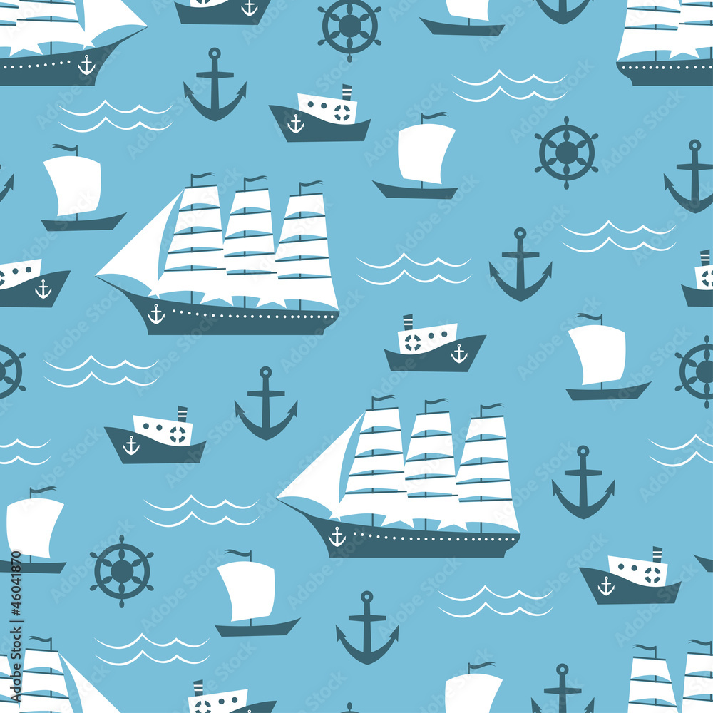 Seamless pattern with sailing ship Stock Vector | Adobe Stock