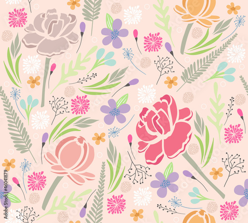 Naklejka dekoracyjna Seamless floral pattern. Background with flowers and leafs.