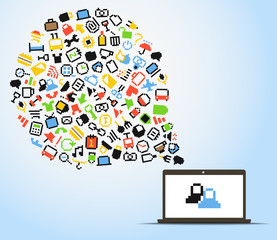 Aufkleber - Abstract speech cloud of pixel icons and computer
