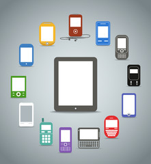 Aufkleber - Abstract style modern and vintage mobile color phones across the