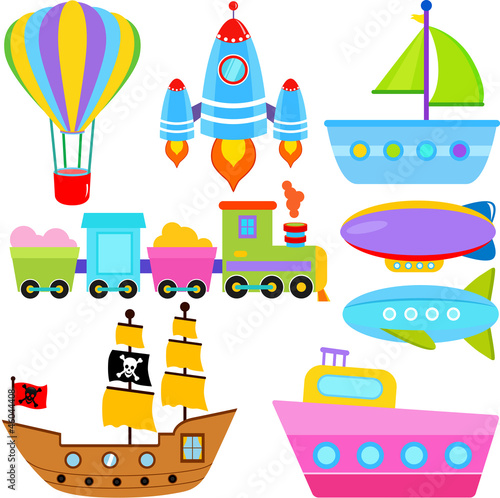 Obraz w ramie Vector Icons : Boat / Ship / Aircraft Vehicles / Transportation