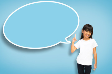 Asian little girl with blank speech bubble