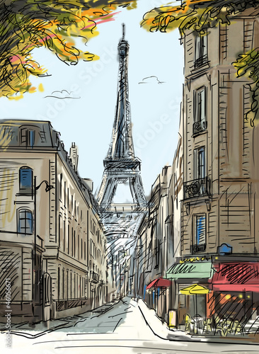 Tapeta ścienna na wymiar Street in paris - illustration