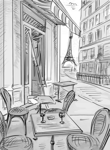 Obraz w ramie Street in paris -sketch illustration