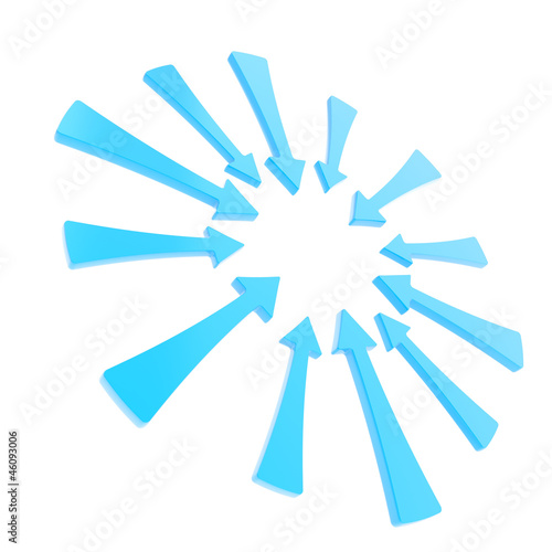 Copyspace round frame made of blue glossy arrows isolated