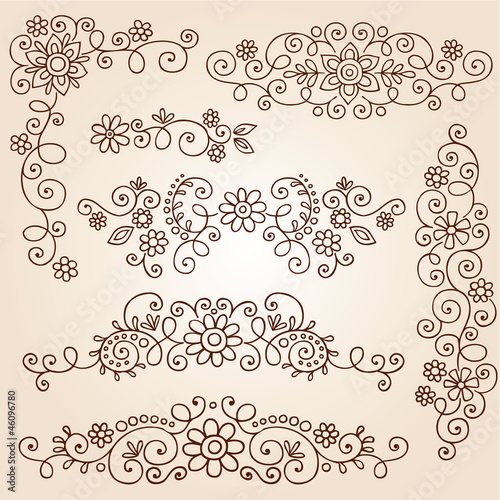 Tapeta ścienna Tatuaż paisley henna doodle wektor elementów projektu