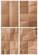 collection of various folded packing paper on white background.