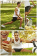© bonninturina - collage of sport man stretching, hydrating and feeding