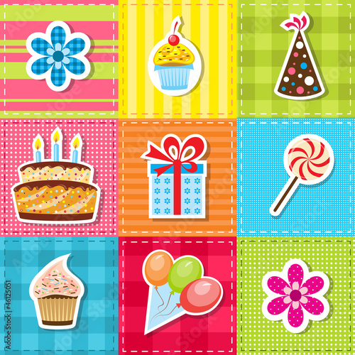 Naklejka dekoracyjna patchwork with birthday party elements