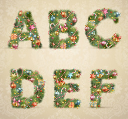 Wall Mural - Christmas tree font with baubles