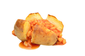 Jacket potato with baked beans isolated on white