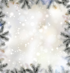 Poster - Shiny Christmas background with fir-tree frame