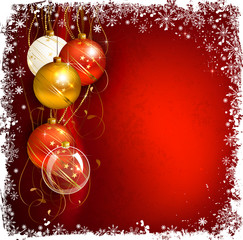 Wall Mural - red Christmas background with evening balls