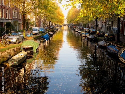 Board z aluminiowym obramowaniem Kanał amsterdamski jesienią