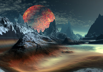 Wall Mural - 3D Rendered Fantasy Landscape On An Alien Planet