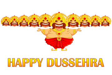 vector illustration Ravana cartoon in dussehra greeting