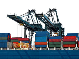 Wall Mural - Cargo sea port. Sea cargo cranes.