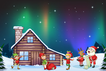 Wall Mural - santa clause, kids and reindeer