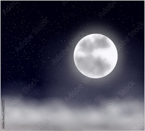 Naklejka samoprzylepna Ciemna noc gwiaździsta, cluds i full moon