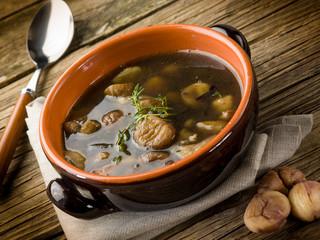 Wall Mural - soup with chestnut and mushrooms