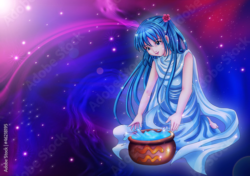 Board z aluminiowym obramowaniem Styl manga znak zodiaku na tle kosmiczne, Wodnik