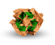 crumpled packing paper with recycling symbol