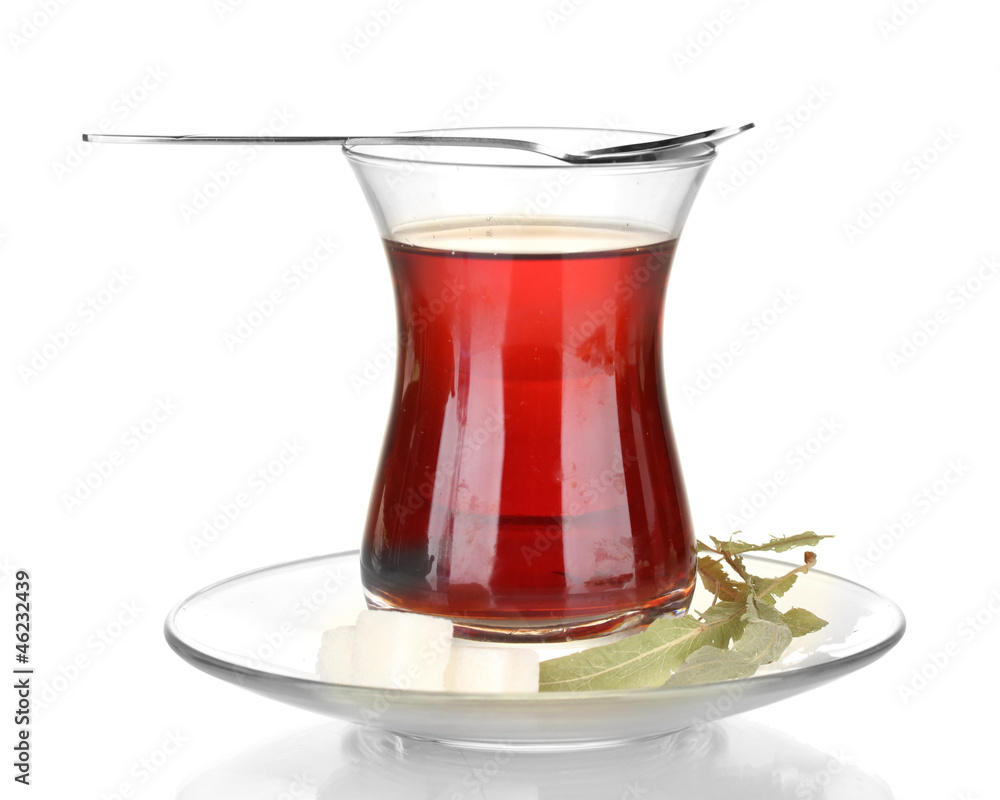 glass of Turkish tea isolated on white
