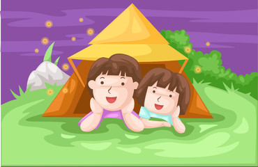 Wall Mural - Kids camping