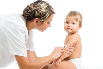 doctor vaccinating  baby isolated on a white background