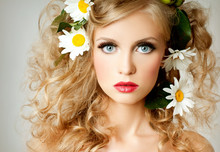 Beautiful Girl  With Flowers In Her Hair