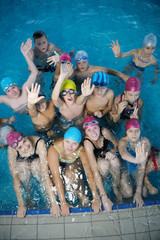 Poster - happy childrens at swimming pool