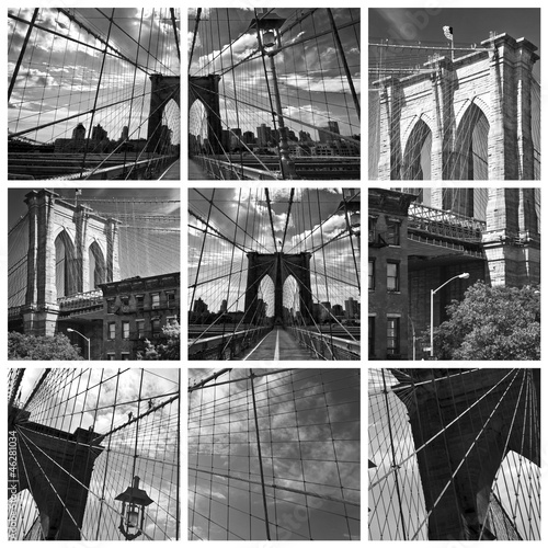 Naklejka - mata magnetyczna na lodówkę Collage Pont de Brooklyn noir et blanc - New York USA