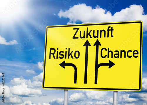 Wegweiser mit Zukunft, Risiko und Chance Stock-Illustration  Adobe Stock