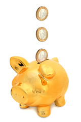 Wall Mural - Piggy bank and euro coins.