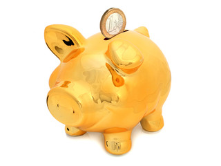 Wall Mural - Piggy bank isolated over white.