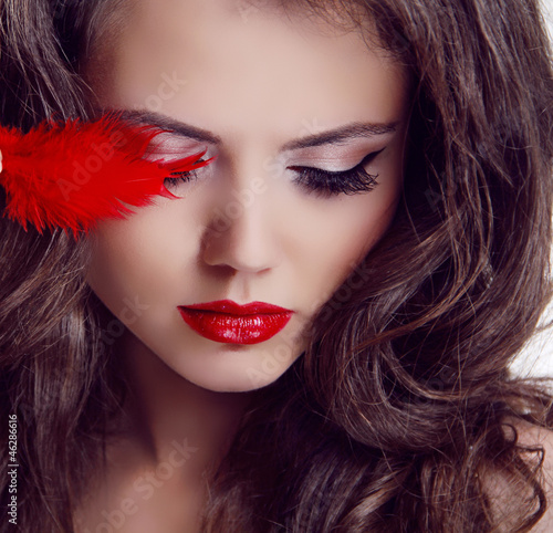 Naklejka dekoracyjna Fashion woman Beauty Portrait. Red Lips