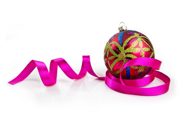 Wall Mural - christmas ball with pink ribbon
