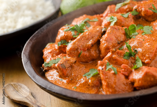 Fotografie, Obraz Creamy butter chicken curry with basmati rice.
