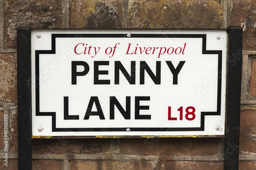 Close shot of the street sign to the famous Penny Lane Poster