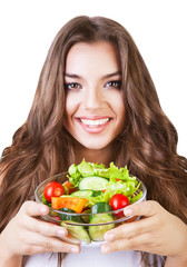 Wall Mural - beautiful healthy friendly woman with salad