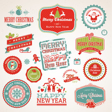 Set Of Labels And Elements For Christmas And New Year