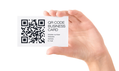 QR code business card in hand isolated