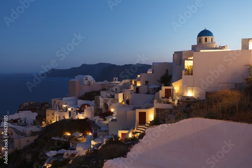 Board z aluminiowym obramowaniem Zachód słońca na wyspie santorini