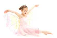 Girl Child Dressed In Butterfly Ballerina Costume